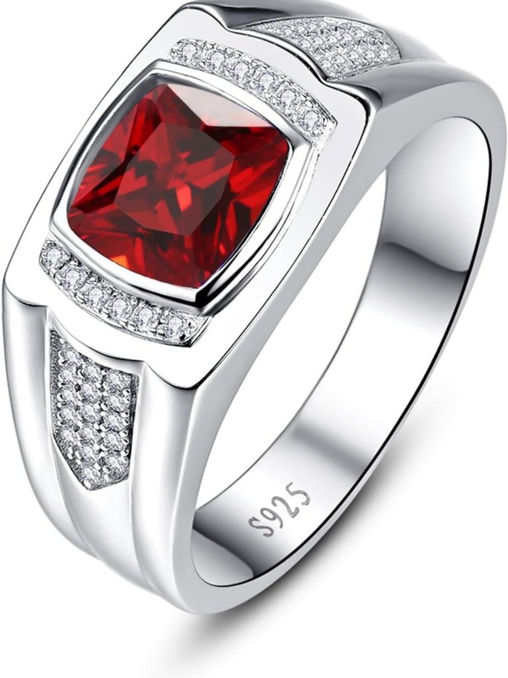 Men's 925 Sterling Silver Gemstone Ring, Adjustable Size 6-13, Unique Design